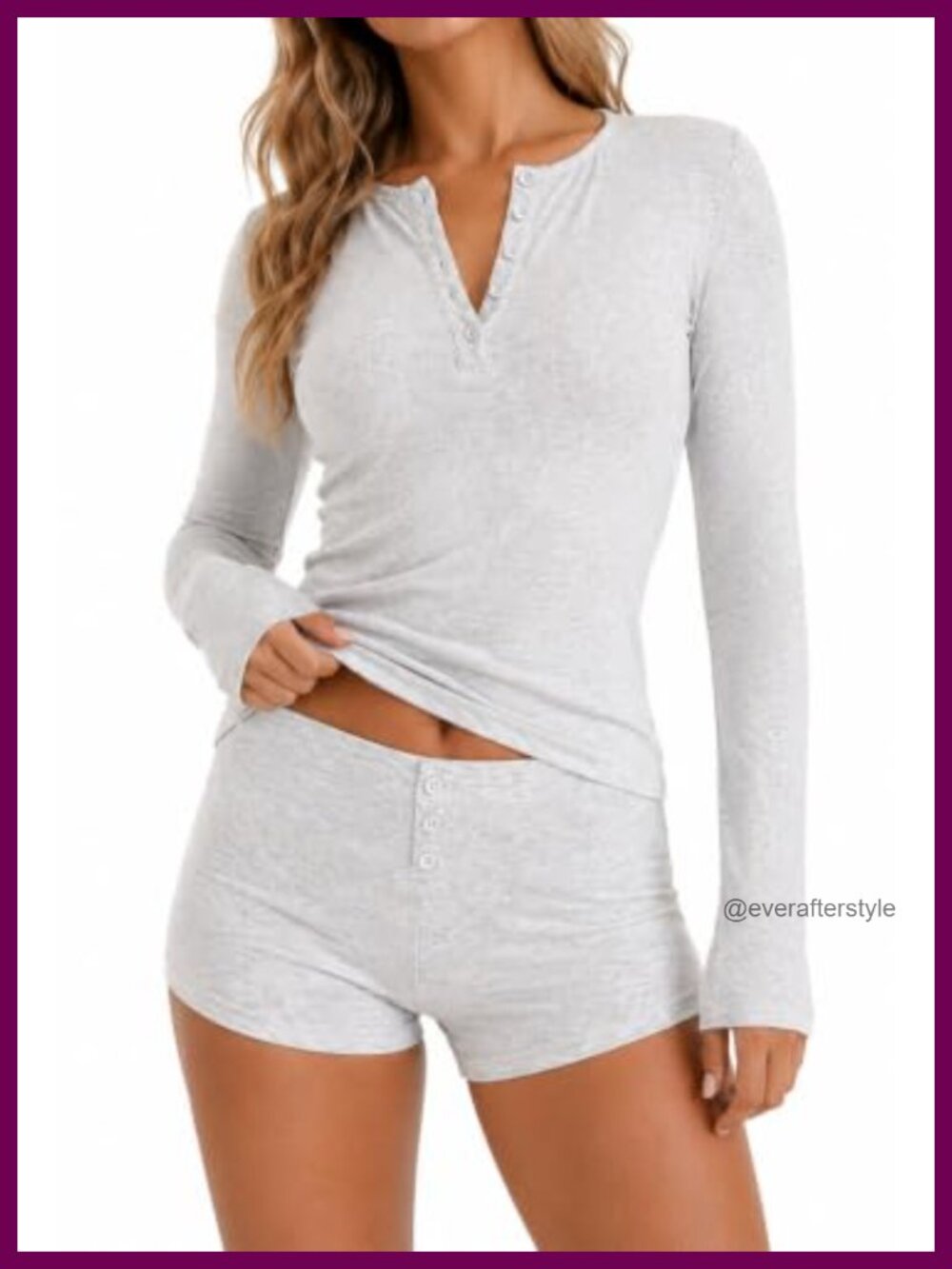 Women's Matching Lounge Set Henley Top and Shorts Stretch Knit 2-Piece